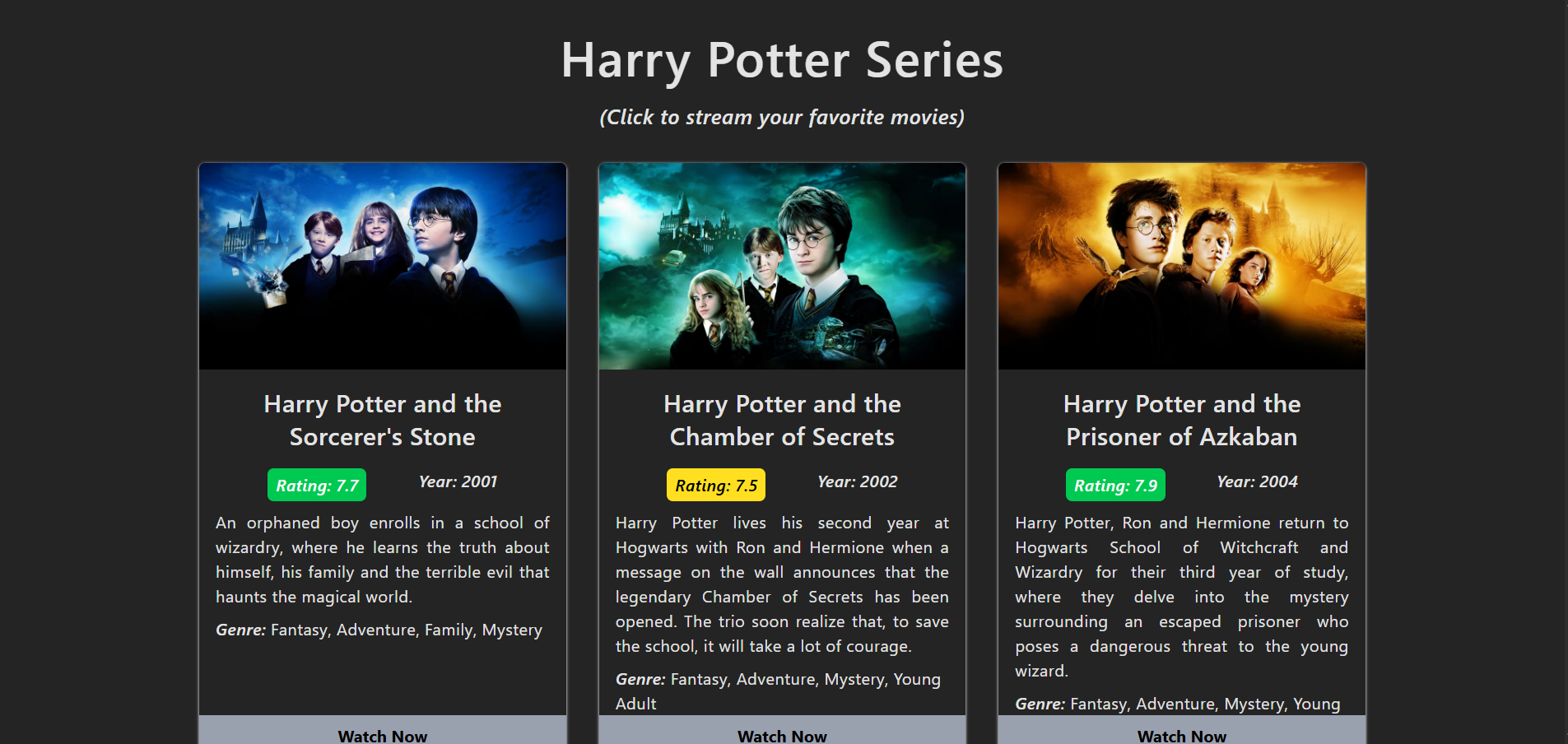 Harry Potter Movie Cards